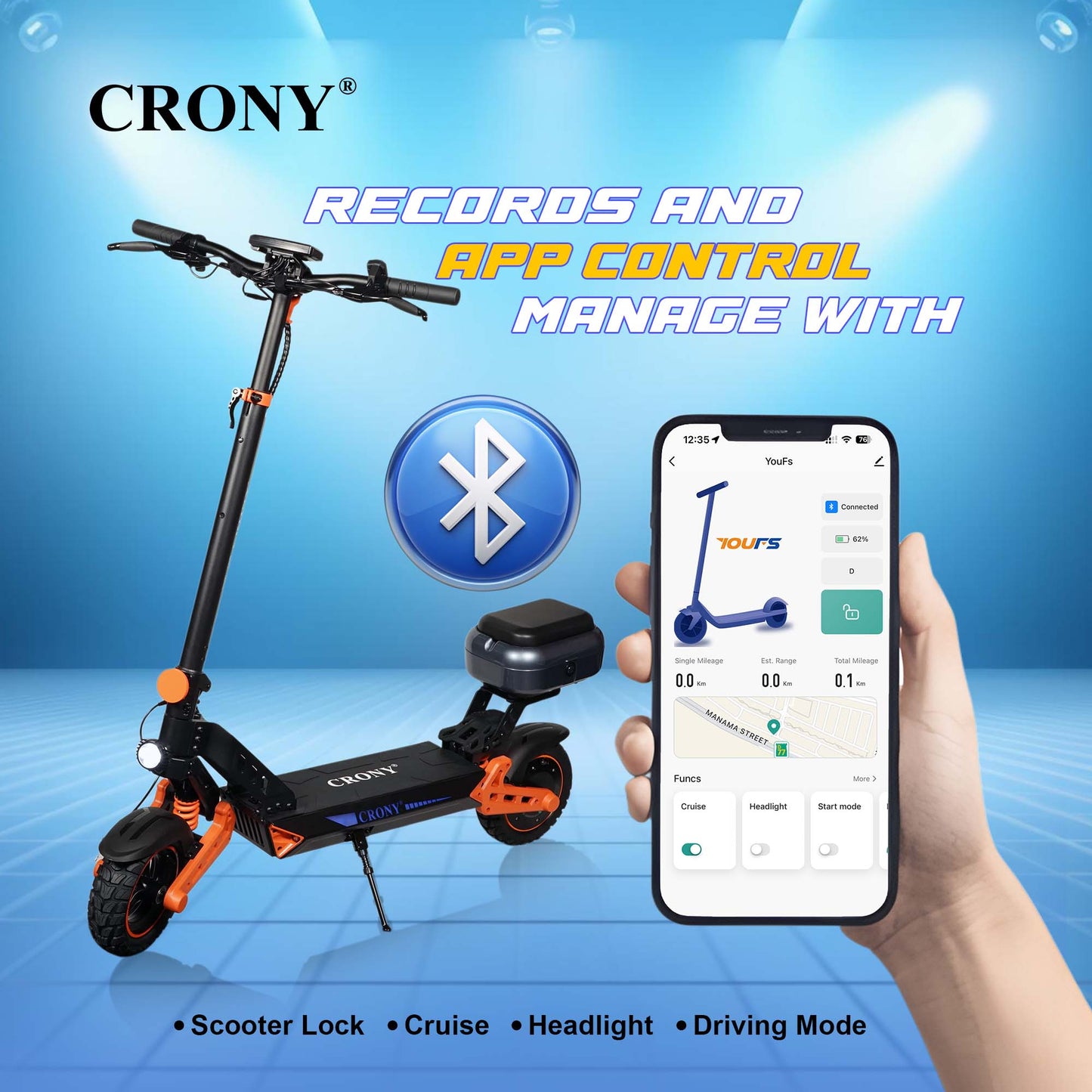 CRONY D2 PRO Electric Scooter Dual Suspension for Adults APP Connectivity