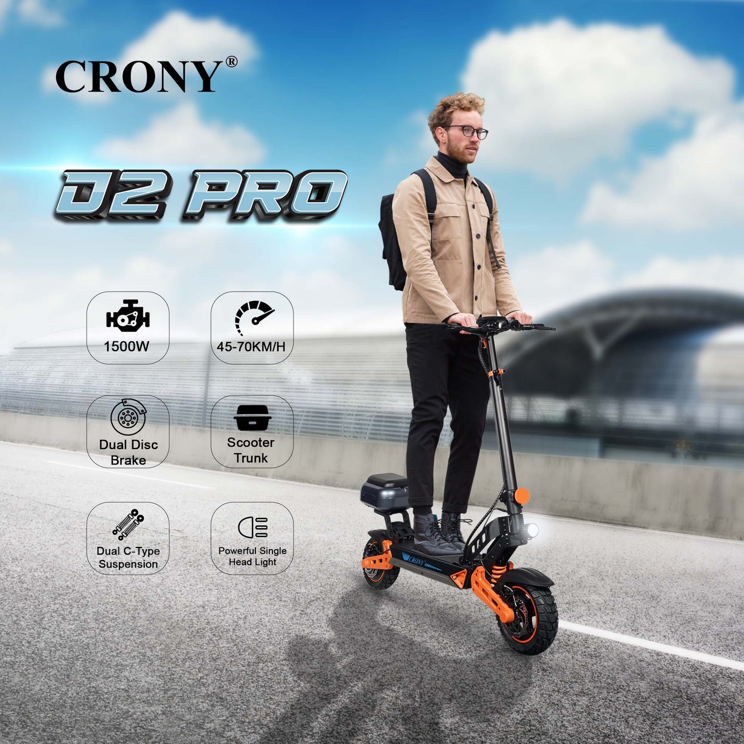 CRONY D2 PRO Electric Scooter Dual Suspension for Adults APP Connectivity