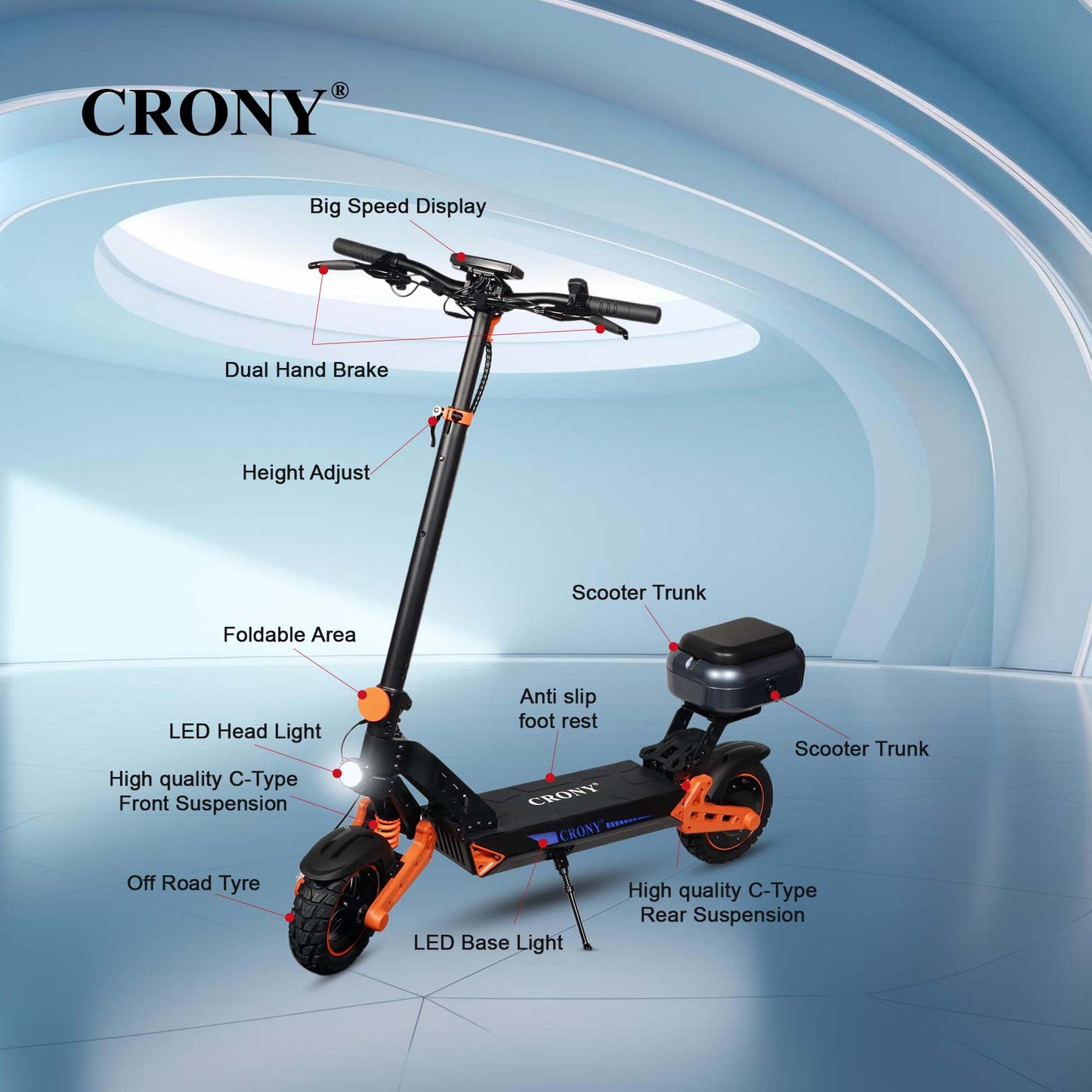 CRONY D2 PRO Electric Scooter Dual Suspension for Adults APP Connectivity