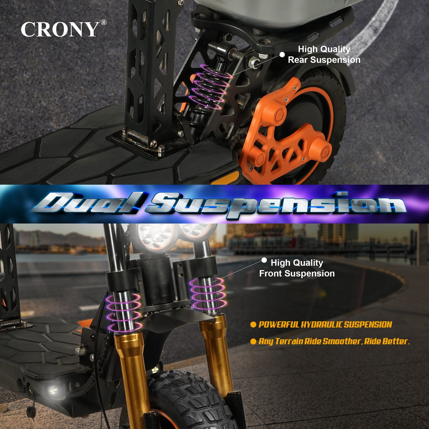 CRONY M5 Pro High-Speed Electric Scooter 10-Inch Wide Tires Waterproof App Connectivity