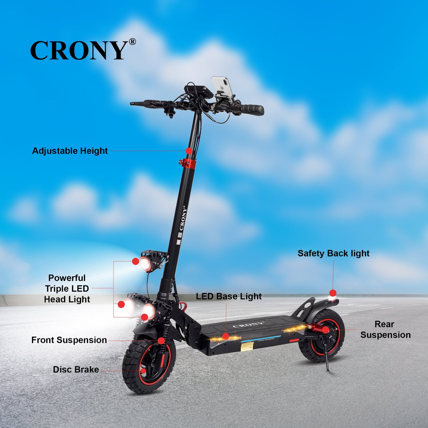 CRONY T4 Electric Scooter Big LCD Display With Seat 2000W Motor Smart App Control