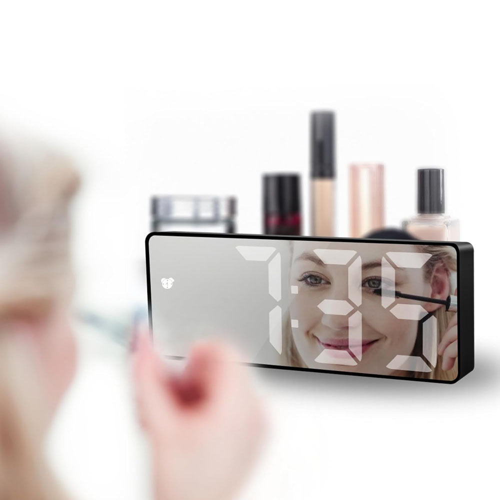 CRONY GH0712 White Electronic Clock Digital Alarm Clock LED Digital Alarm Clock Mirror Table Clock USB Cable Alarm Clock End Alarm 12/24 Hours Snooze Voice Control Temperature Display