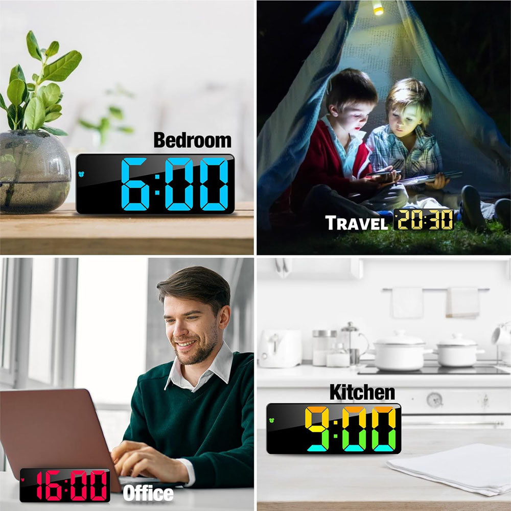 CRONY GH0732 Colours Electronic Clock Digital Alarm Clock RGB Colorful LED Bedside Alarm Clocks Snooze Date Time Display Color Change Big Digit Brightness Adjustable USB&Battery Powered