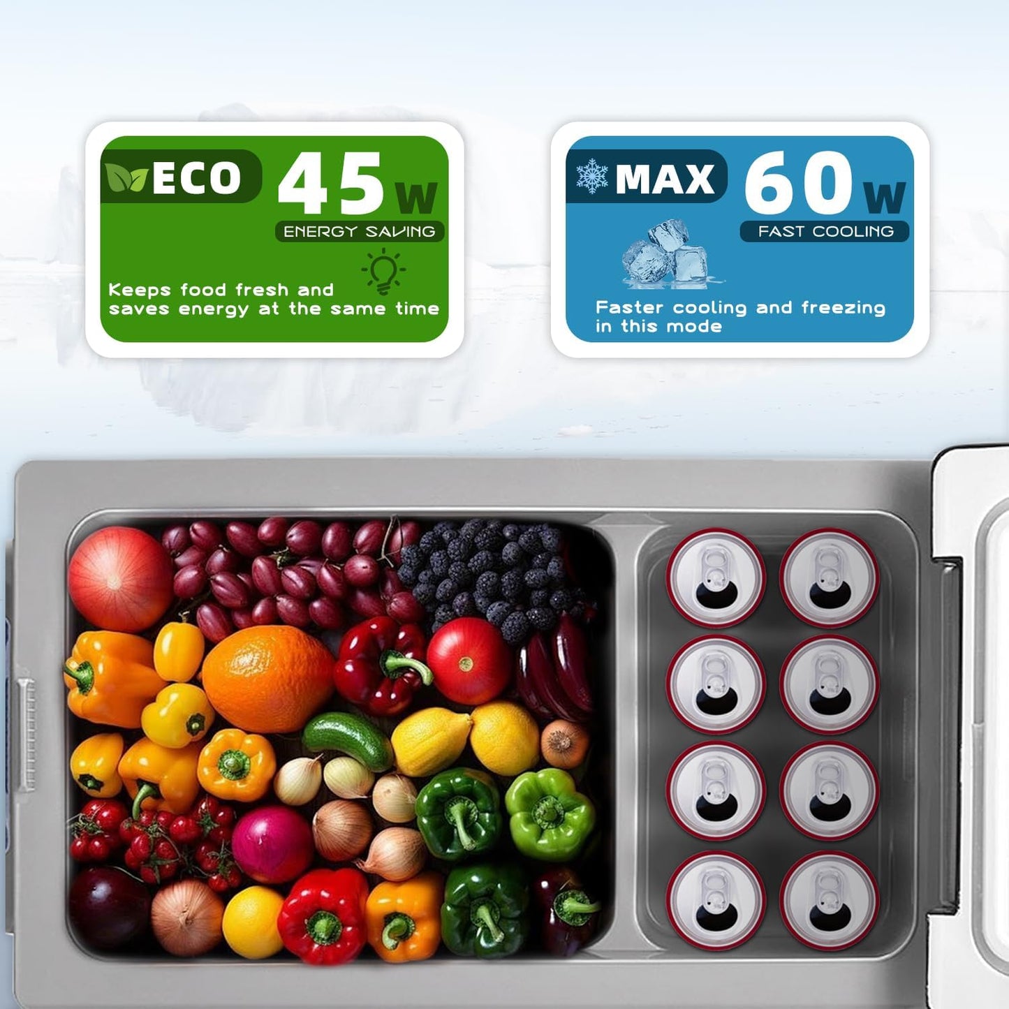 CRONY Car Refrigerator 45L CF45/DC/AC 45 Portable Fridge Freezer 12 Volt 48 Quart 45 Liter Fast Cooling 12V Fridge -4℉~68℉ Car Cooler 12/24V DC and 100-240V AC