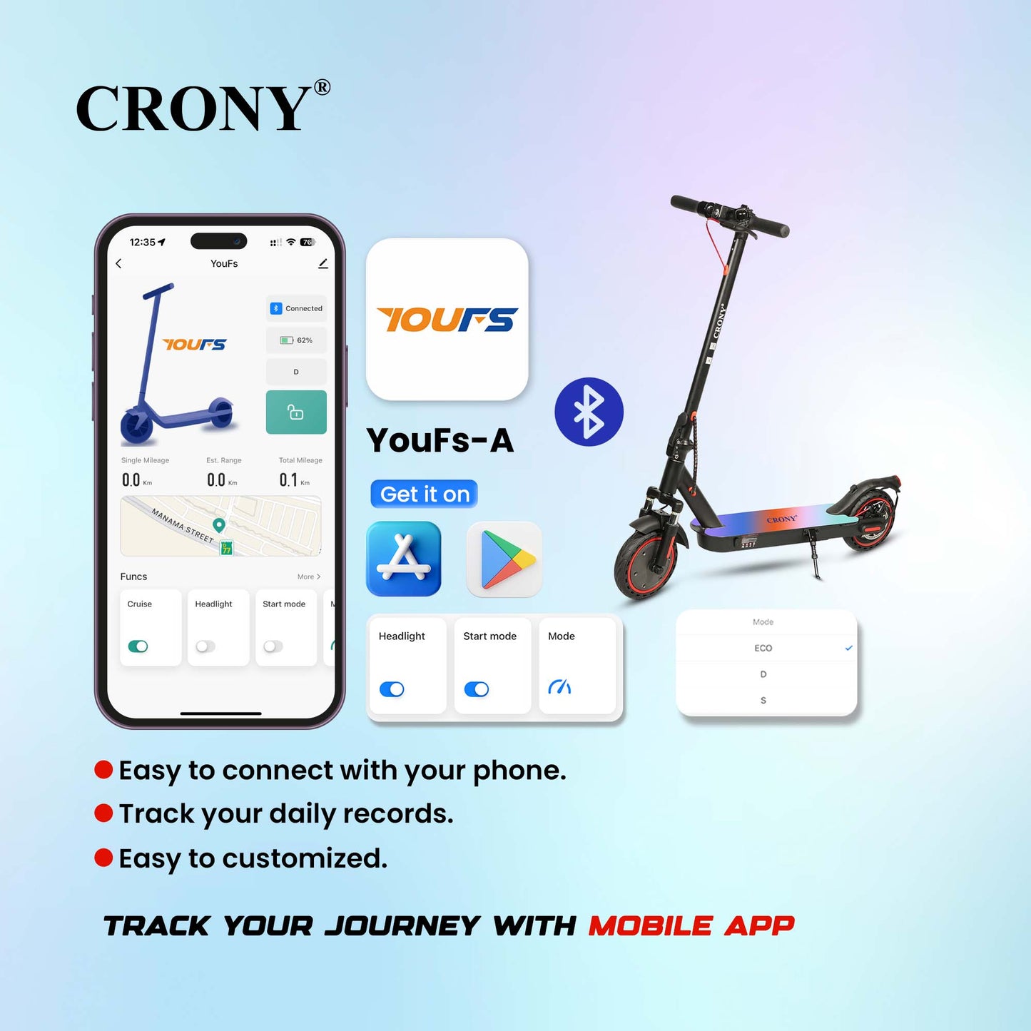 CRONY XM M365 Scooter APP with 7 colors LED with APP