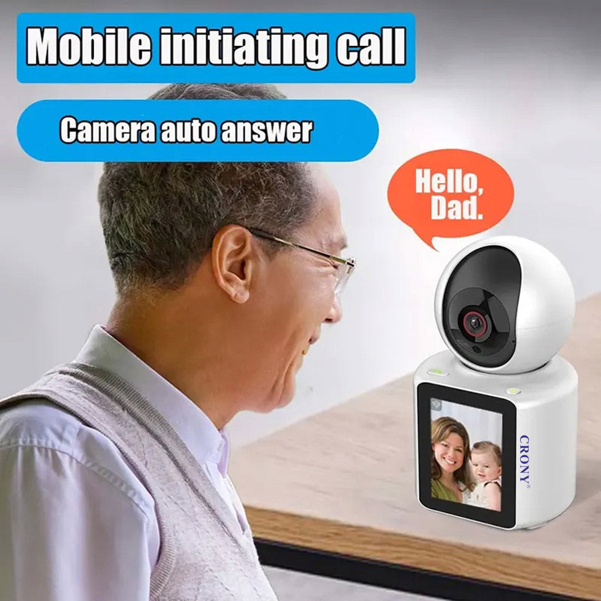 CRONY C30+ Video Calling Camera 2K WIFI Smart Home Security Camera with 1080P Display Real Time Intercom Two Way Audio Night Vision for Baby Monitor and Elderly Care