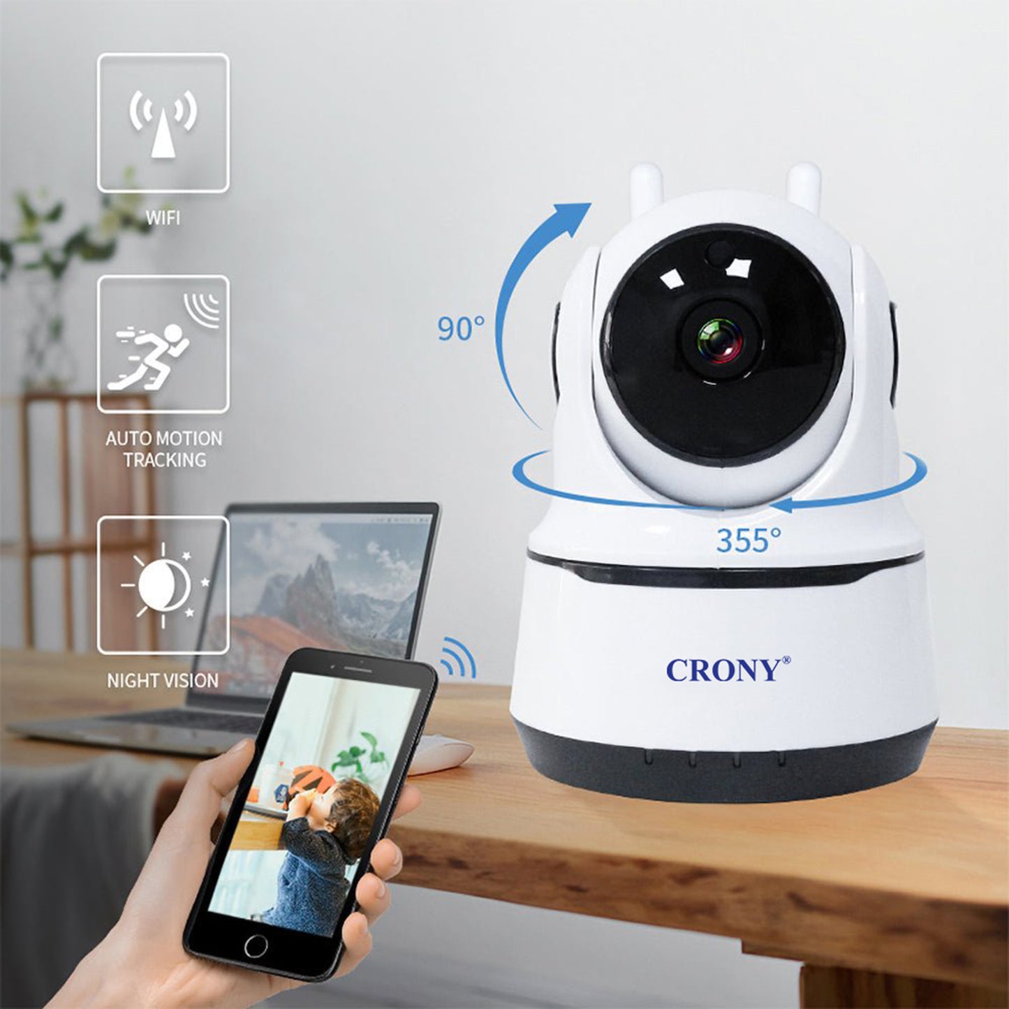 CRONY NIP-26 1080p WiFi Home Smart Camera Indoor Security Surveillance with Night Vision Monitor with iOS Android App Compatible with Google Home