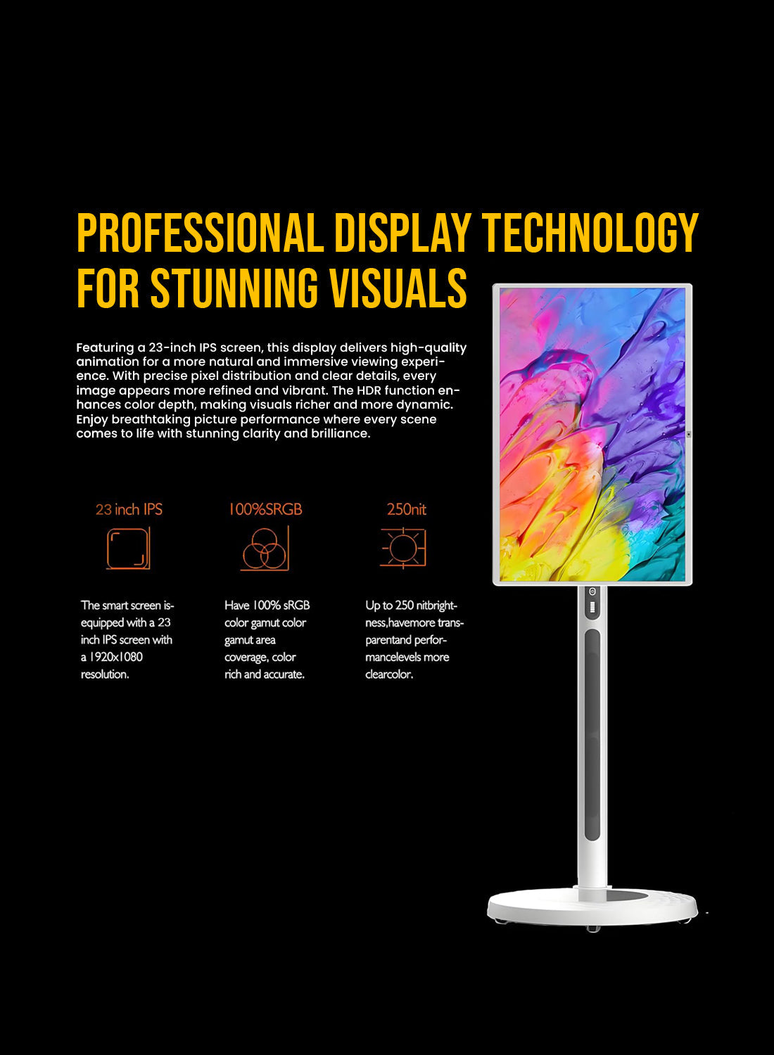 CRONY TX32-1 mobile display 32 Inch Wheeled Portable Monitor with Touch 1080p Built-in Battery Speakers Bluetooth Enabled USB-C HDMI Connection