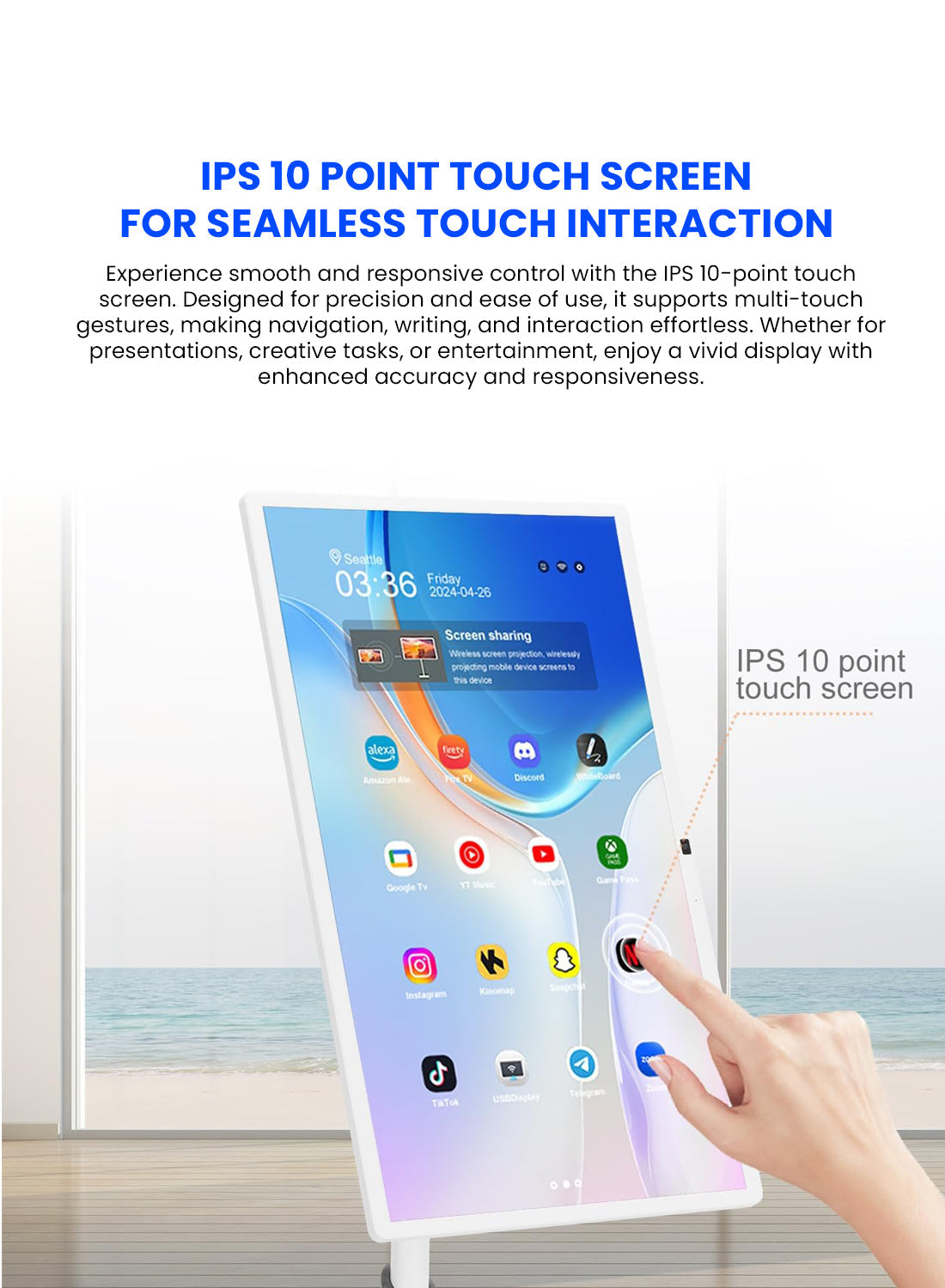 CRONY TX32-1 mobile display 32 Inch Wheeled Portable Monitor with Touch 1080p Built-in Battery Speakers Bluetooth Enabled USB-C HDMI Connection