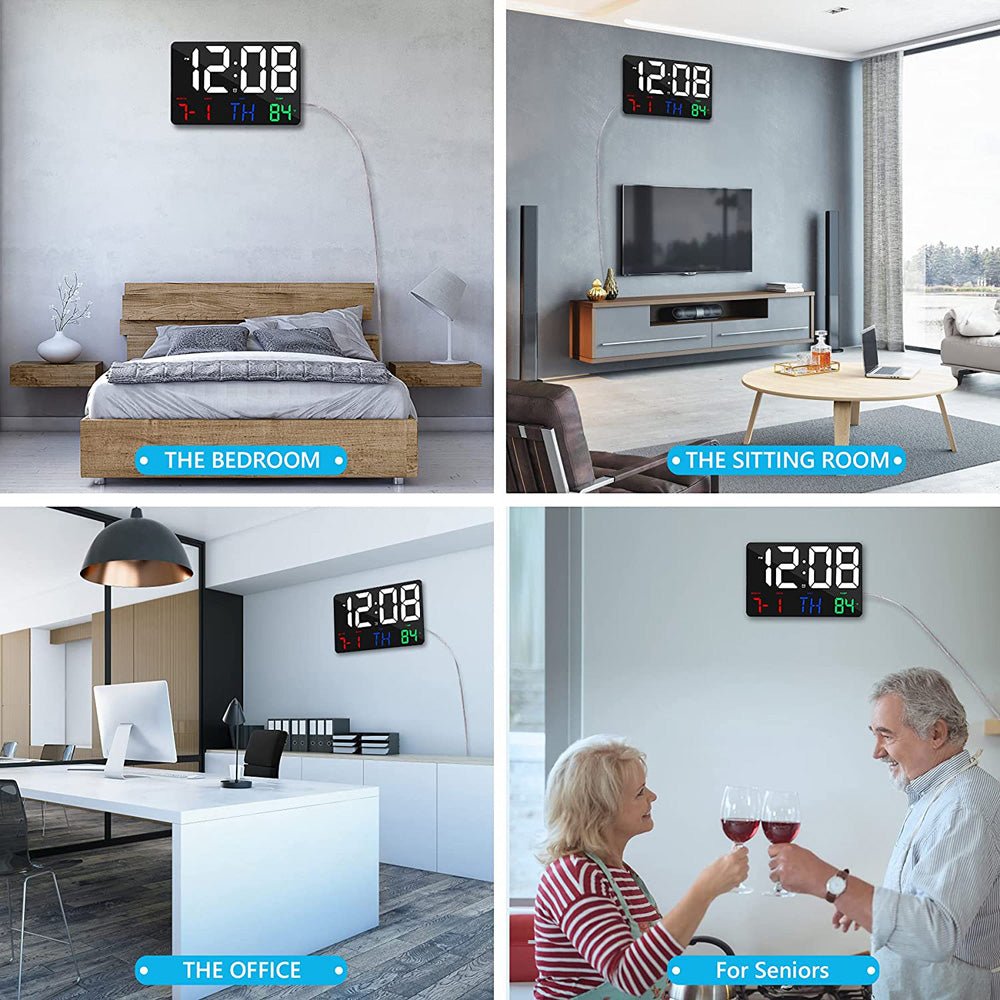 CRONY 717 White words wall clock Digital Clock Large Display 11.4" Digital Calendar Alarm Day Clock with Wireless Remote Control