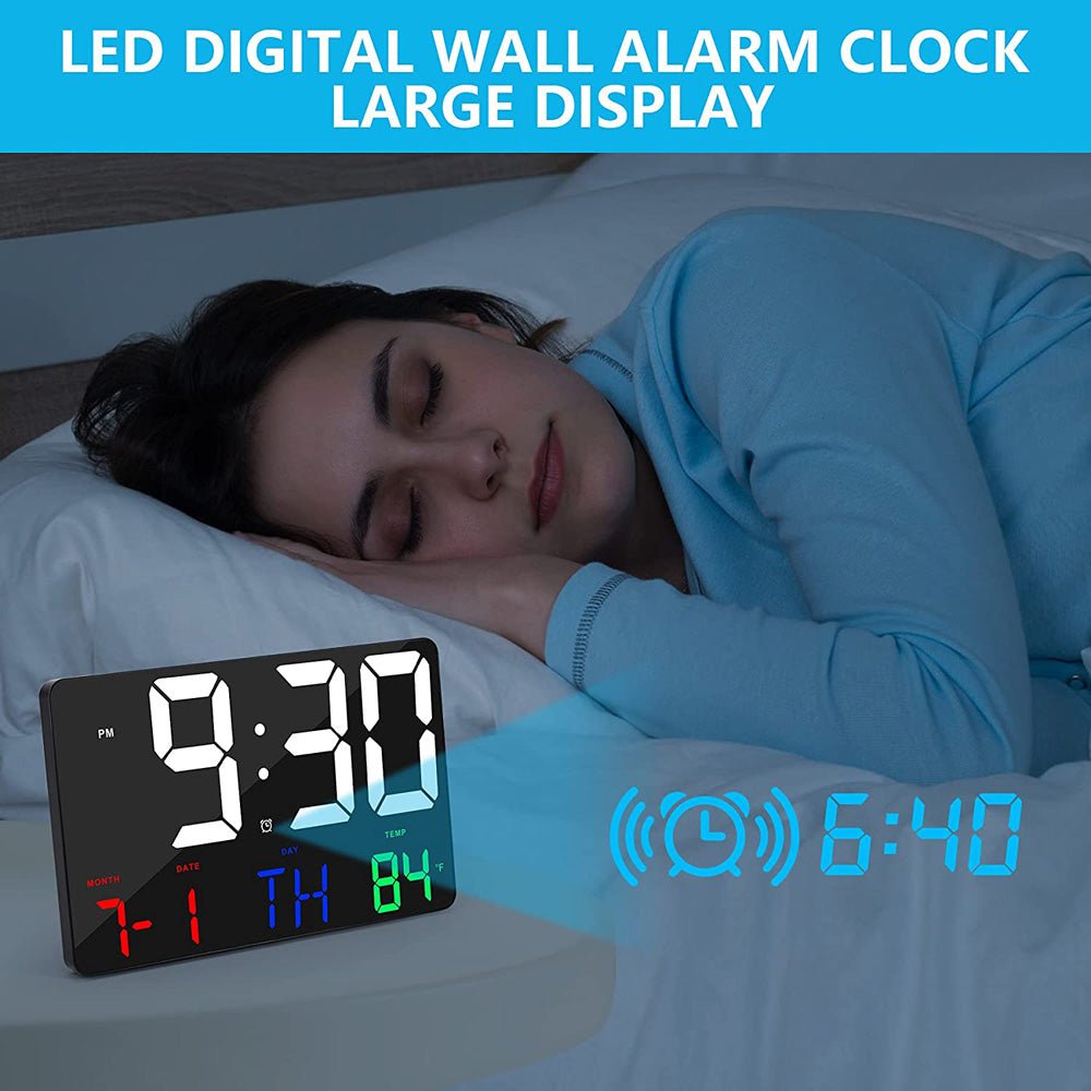 CRONY 717 White words wall clock Digital Clock Large Display 11.4" Digital Calendar Alarm Day Clock with Wireless Remote Control