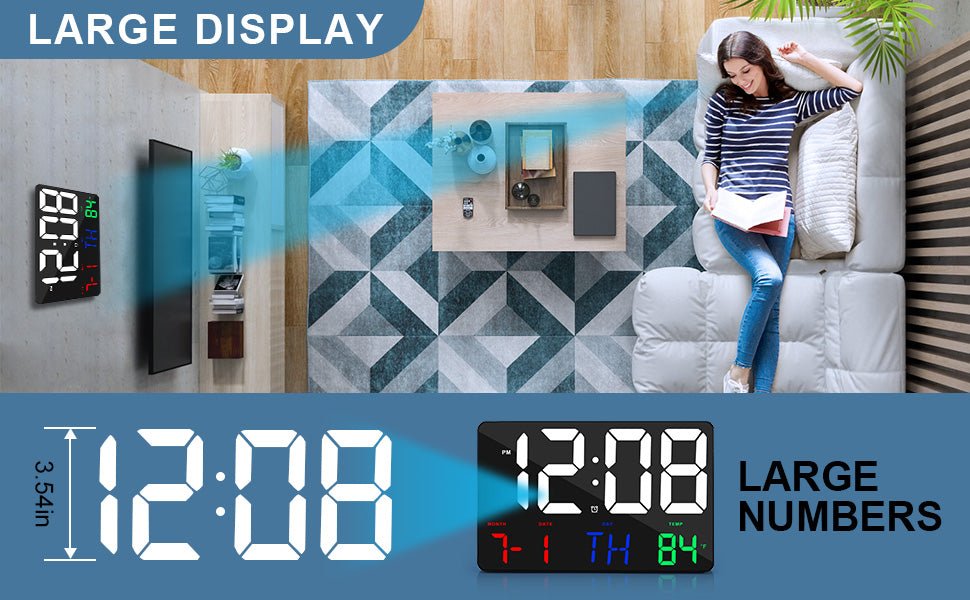 CRONY 717 White words wall clock Digital Clock Large Display 11.4" Digital Calendar Alarm Day Clock with Wireless Remote Control