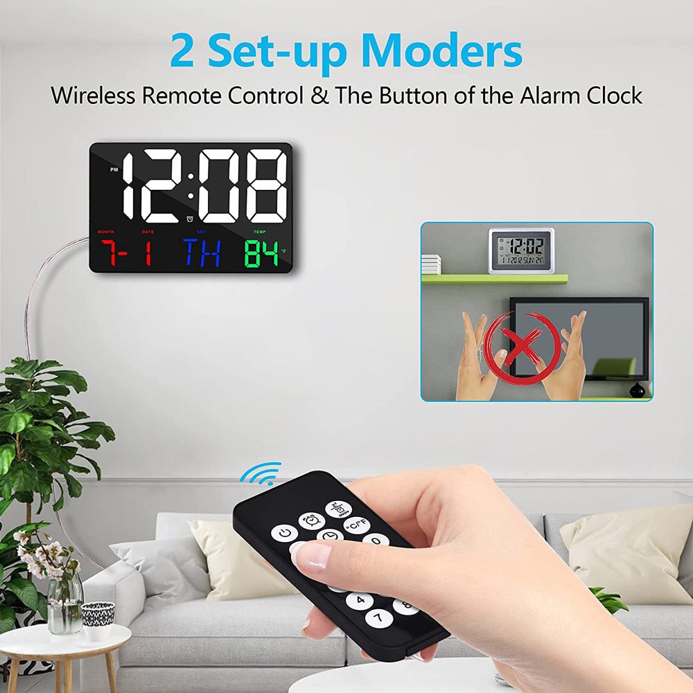 CRONY 717 White words wall clock Digital Clock Large Display 11.4" Digital Calendar Alarm Day Clock with Wireless Remote Control