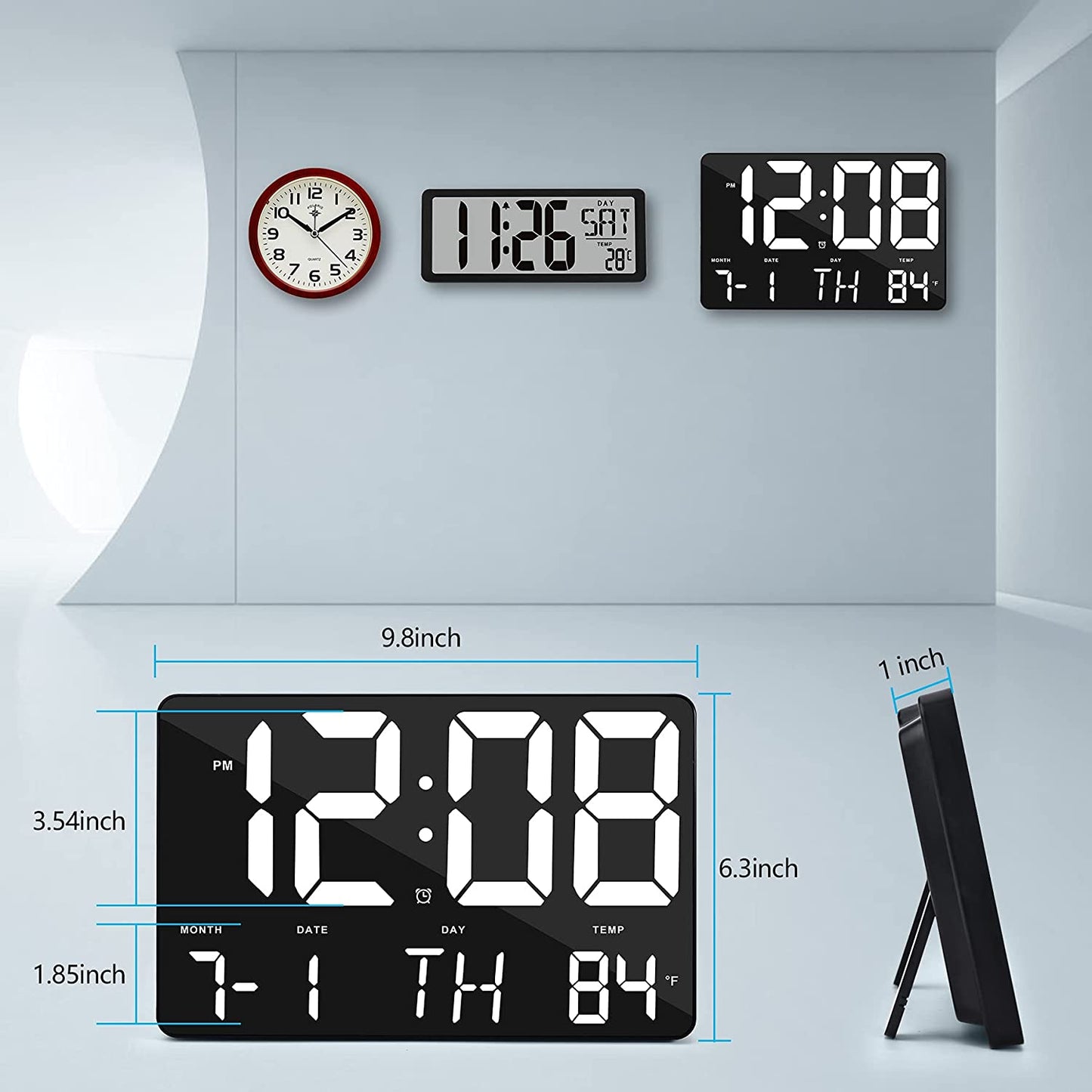 CRONY 717 White words wall clock Digital Clock Large Display 11.4" Digital Calendar Alarm Day Clock with Wireless Remote Control