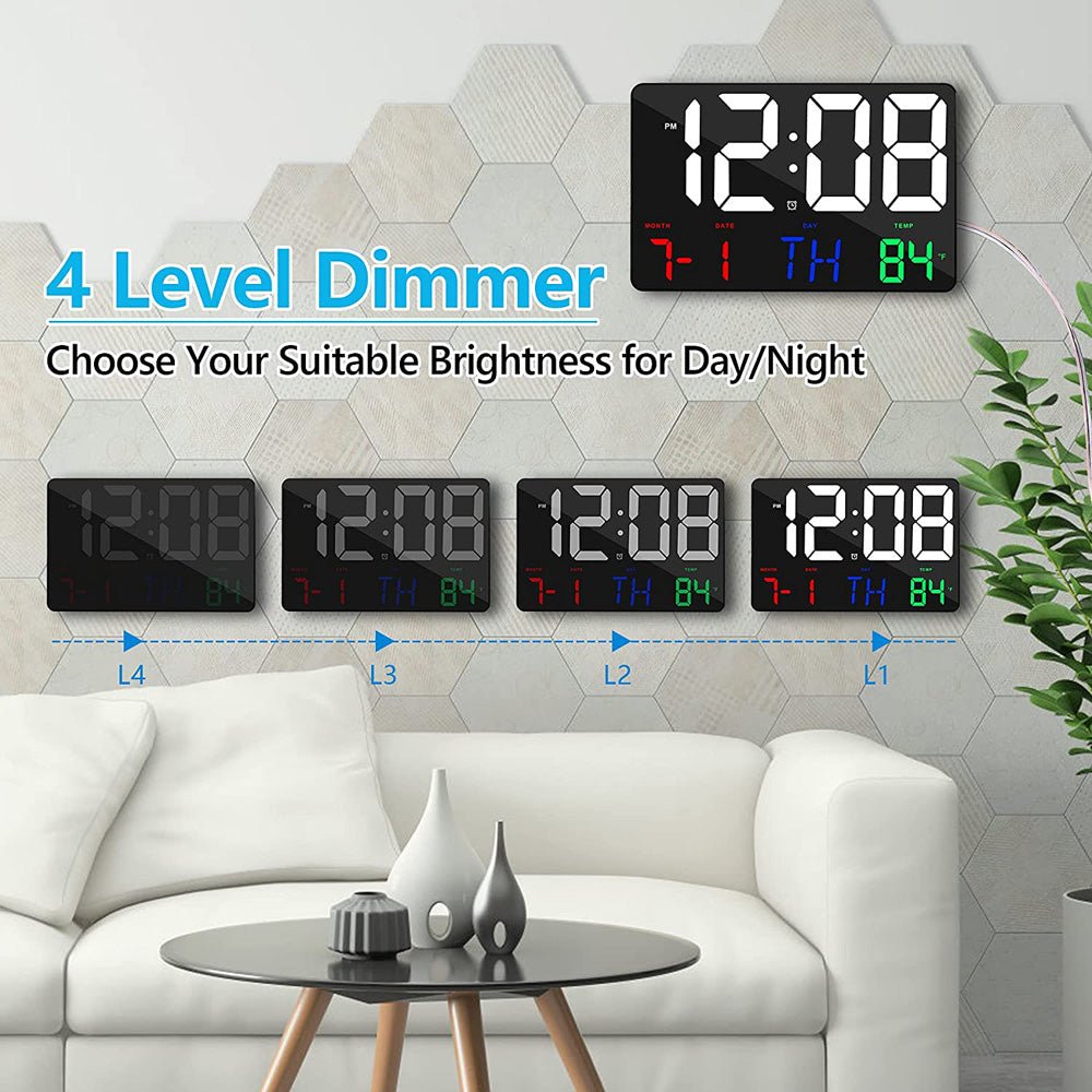 CRONY 717 White words wall clock Digital Clock Large Display 11.4" Digital Calendar Alarm Day Clock with Wireless Remote Control