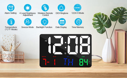 CRONY 717 White words wall clock Digital Clock Large Display 11.4" Digital Calendar Alarm Day Clock with Wireless Remote Control