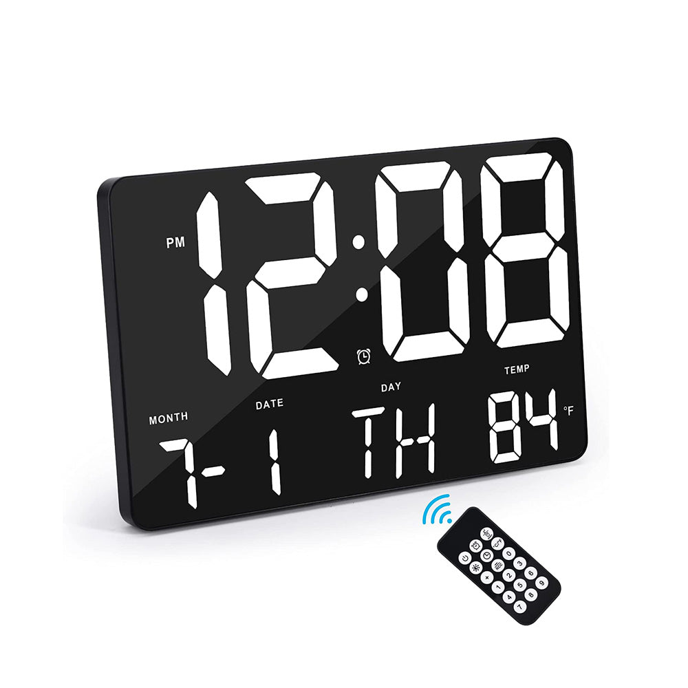 CRONY 717 White words wall clock Digital Clock Large Display 11.4" Digital Calendar Alarm Day Clock with Wireless Remote Control