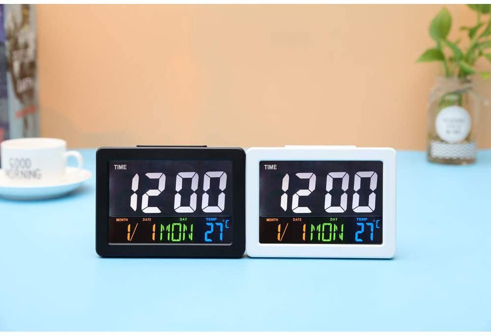 CRONY GH-2000 Color Electronic Clock Bedside Large Screen LED Alarm Clock with Date, Temperature | White