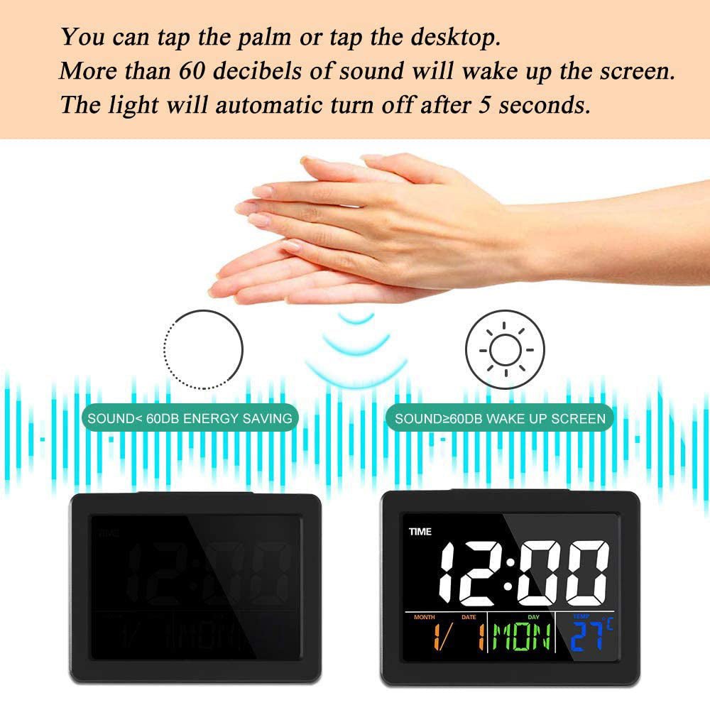 CRONY GH-2000 Color Electronic Clock Bedside Large Screen LED Alarm Clock with Date, Temperature | White