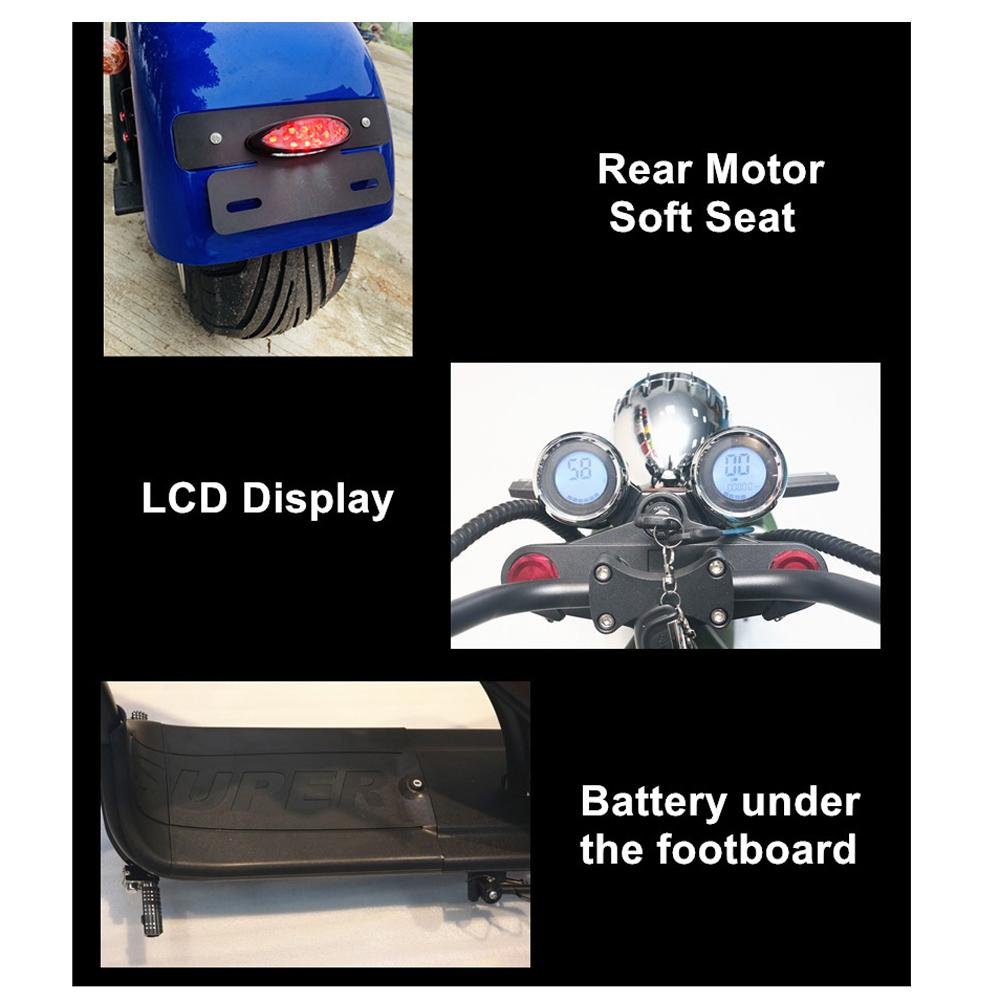CRONY X1 Harley Electrocar car With BT Speaker 65KM/H Electrocar car Citycoco Fat Tire Electric motorcycle | Flag - Edragonmall.com