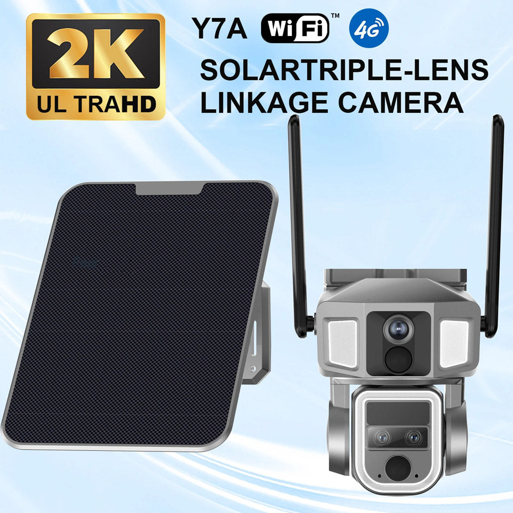 CRONY Y7A 4G-WiFi-4K-8MP(10X) Solar Triple-lens Linkage Camera CCTV 9W Solar Panel