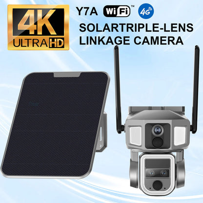 CRONY Y7A 4G-WiFi-4K-8MP(10X) Solar Triple-lens Linkage Camera CCTV 9W Solar Panel