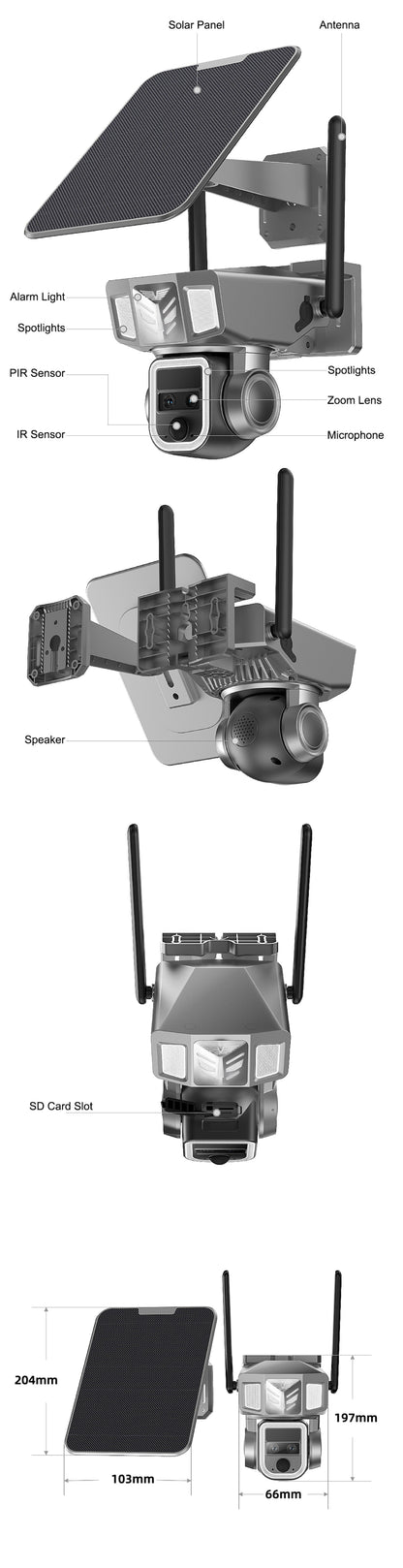 CRONY Y7B 4G-4K-8MP(20X) Solar Dual-lens Continuous Zoom Camera  CCTV 9W Solar Panel