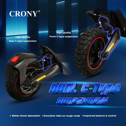 CRONY T2 Electric Scooter for Adults Range Front and Rear Suspension E Bike with APP