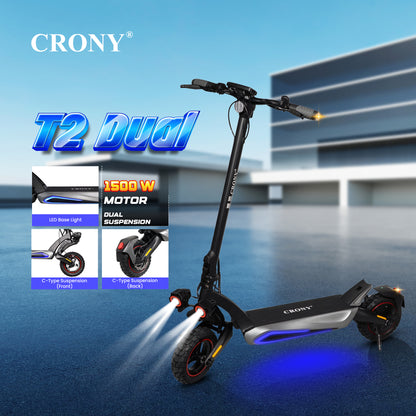 CRONY T2 Electric Scooter for Adults Range Front and Rear Suspension E Bike with APP