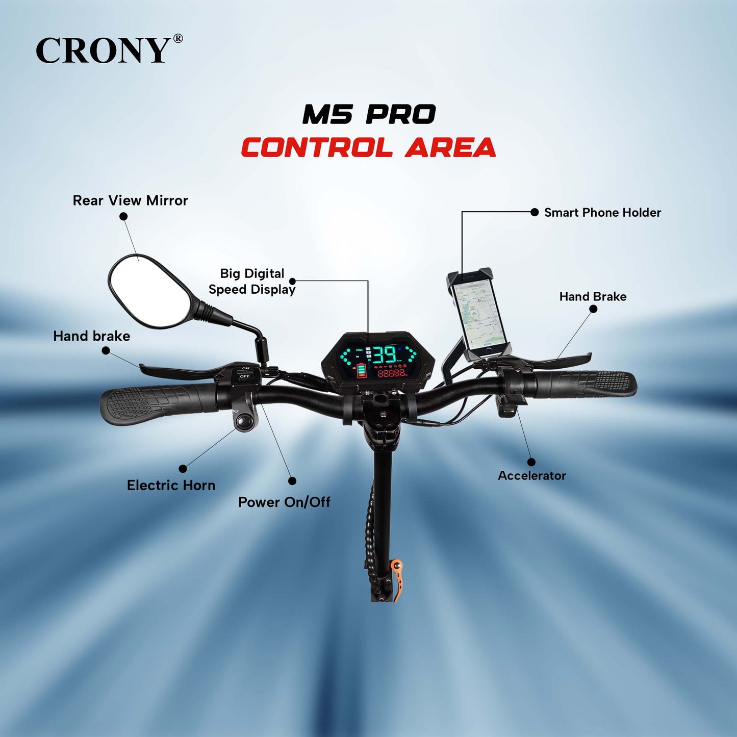 CRONY M5 Pro High-Speed Electric Scooter 10-Inch Wide Tires Waterproof App Connectivity