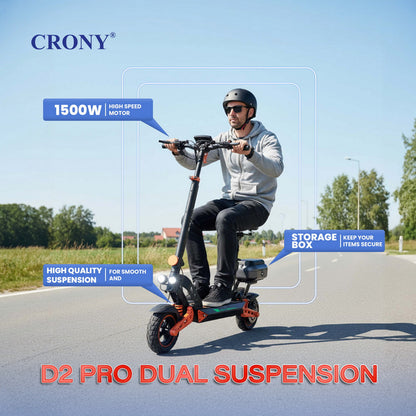 CRONY D2 Pro Electric Scooter Dual Suspension Aluminum Frame LCD Display Bluetooth APP Folding Adult E Scooter