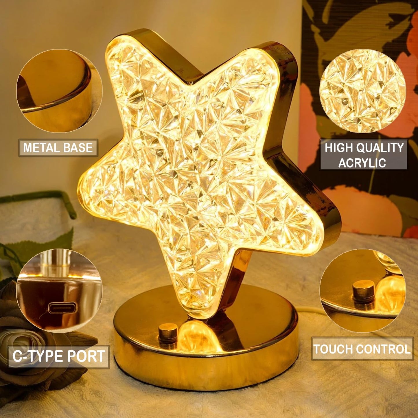 CRONY Star Three-color touch color-changing charging night lamp Bedroom Portable Night Light