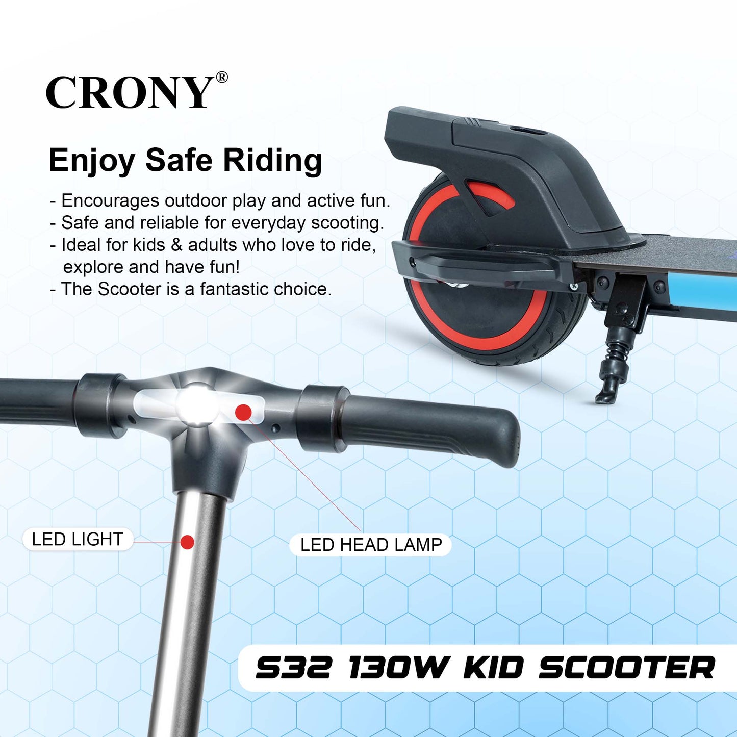 CRONY S31 Kids Electric Scooter With LED colored lights