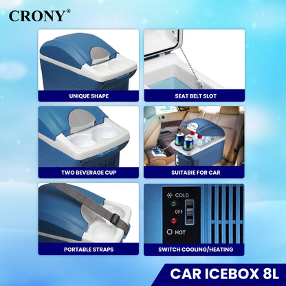 CRONY Car Icebox 8L Low Noise Compact Refrigerators Mini Fridge Portable Cooler Car Refrigerator