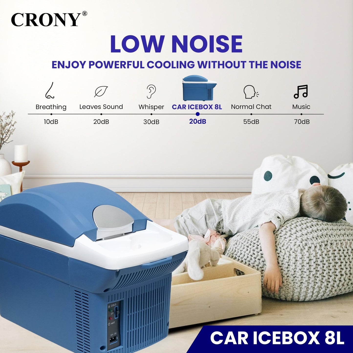CRONY Car Icebox 8L Low Noise Compact Refrigerators Mini Fridge Portable Cooler Car Refrigerator