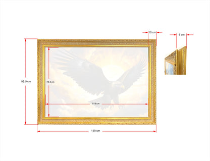 Heavy European style golden wood grain frame and real-life handmade oil painting - Flying Eagle