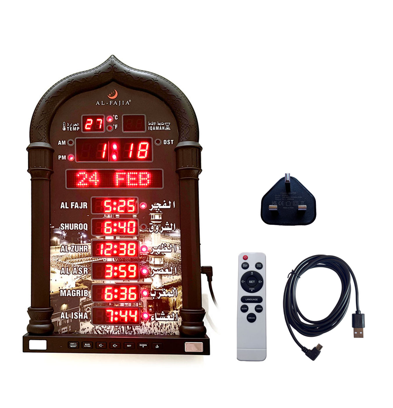 CRONY 4008PRO AZAN Clock  AL-HARAMEEN Azan Clock Led Prayer Clock Wall Clock Read Home Office Mosque Digital Azan Clock-black