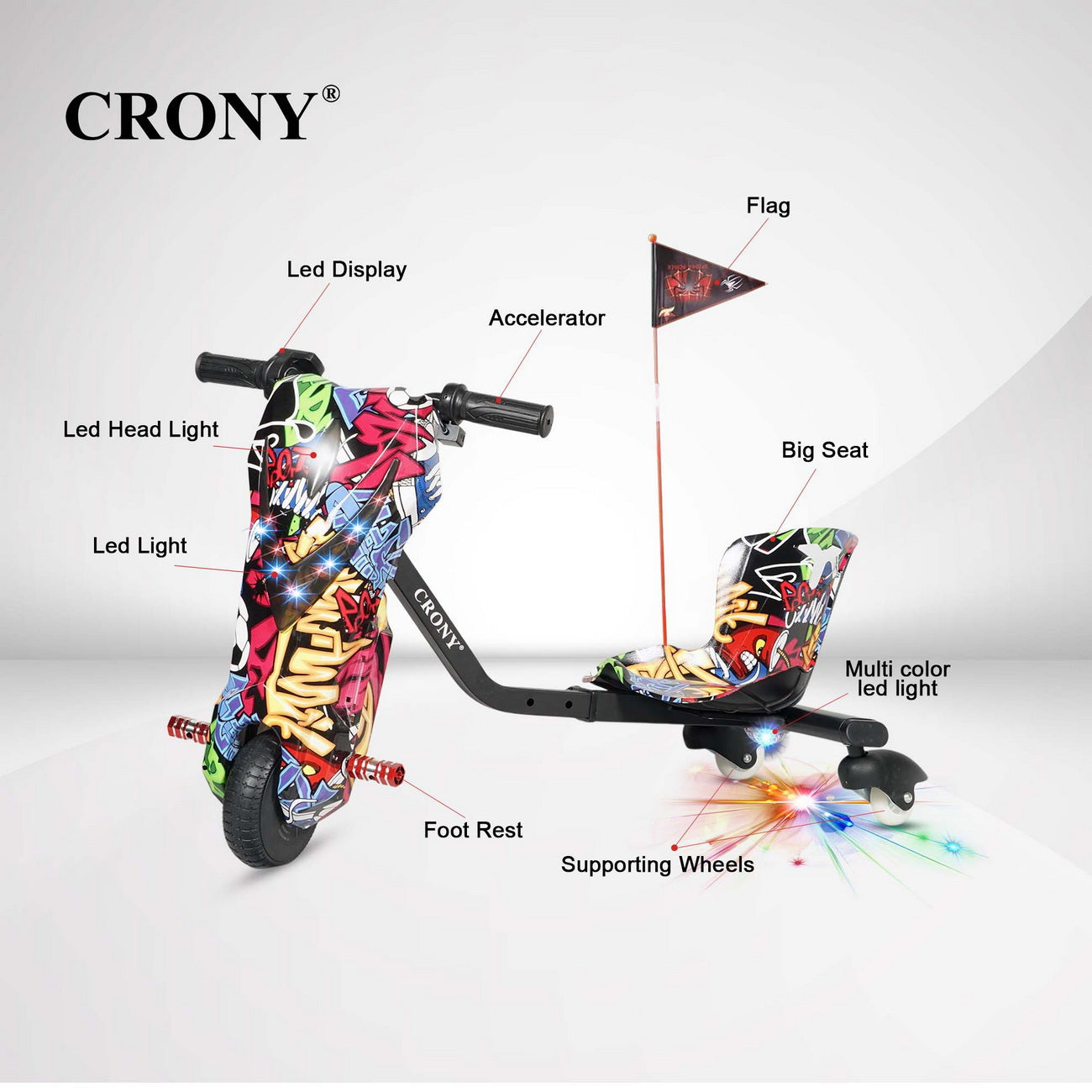 CRONY JL009-8-02 6.5 inch V-type drift Car  Drift Scooter Small for kids eBike, Top Speed 20kmh, 10km Range, 180W