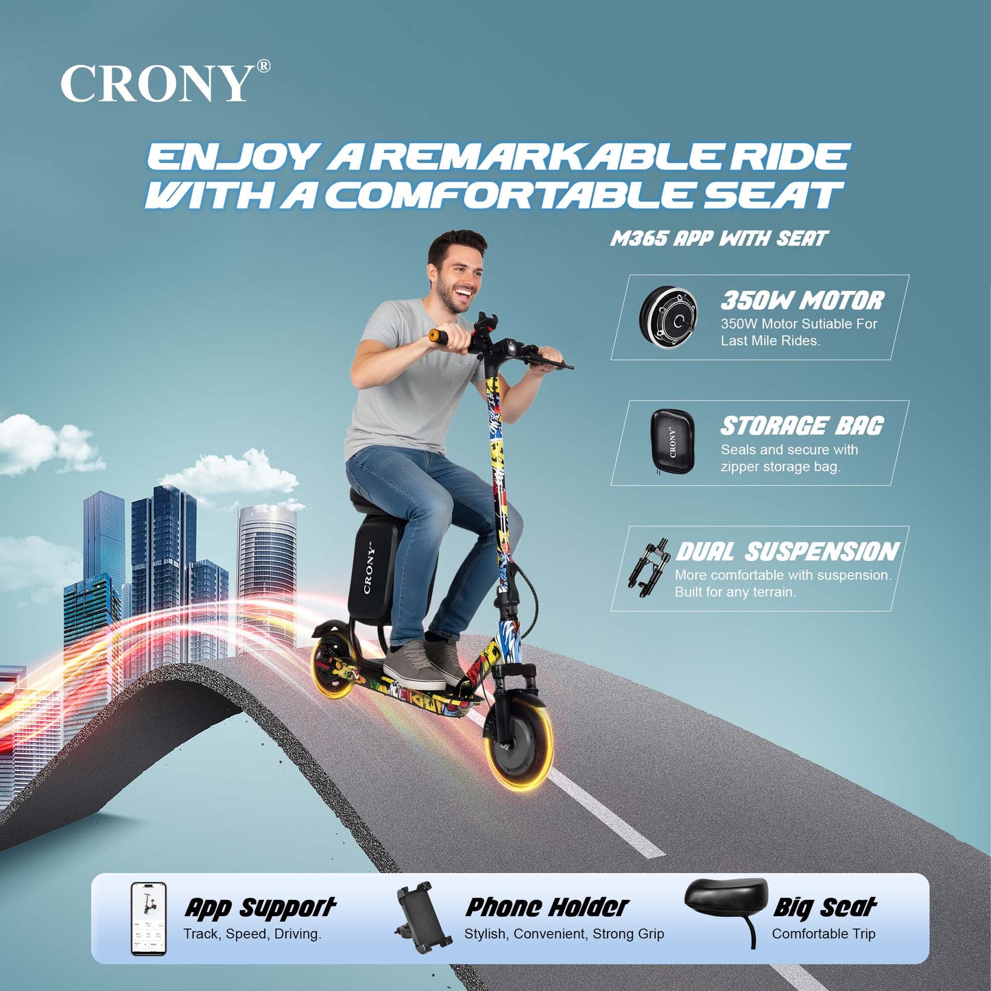 سكوتر كهربائي CRONY XM M365 بقوة 350 واط وسرعة 45 كم/ساعة سكوتر حضري قابل للطي للتنقل