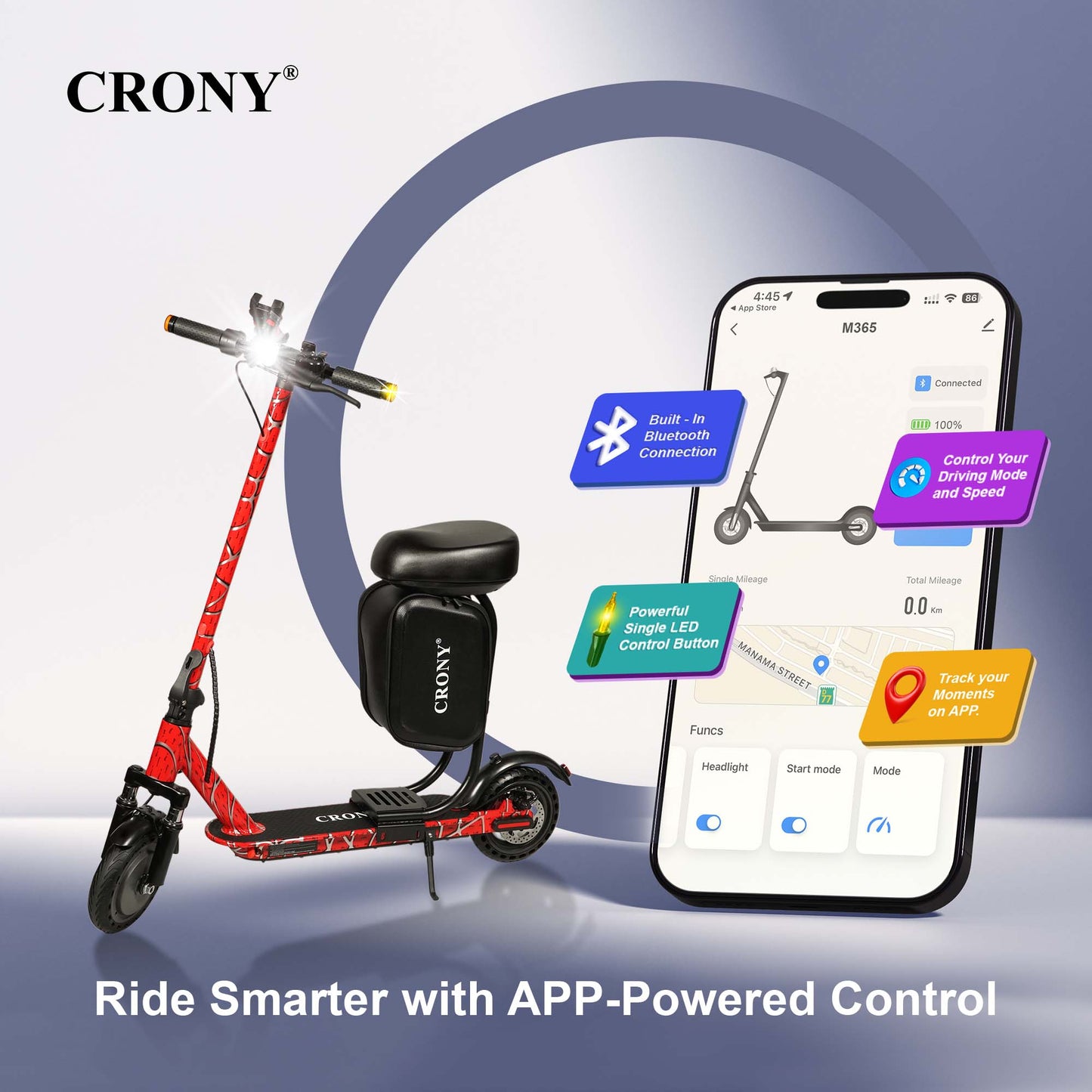 سكوتر كهربائي CRONY XM M365 بقوة 350 واط وسرعة 45 كم/ساعة سكوتر حضري قابل للطي للتنقل