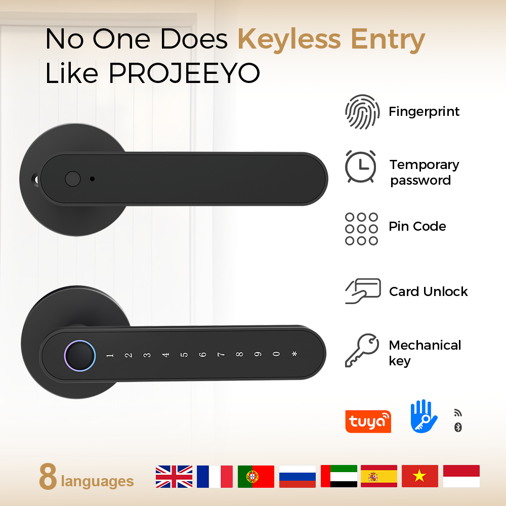 MJ-S4-DD Smart Door Lock Bluetooth Fingerprint IC Card Password Keyless Entry Digital Door Lock with Tuya/TT Lock App for Home