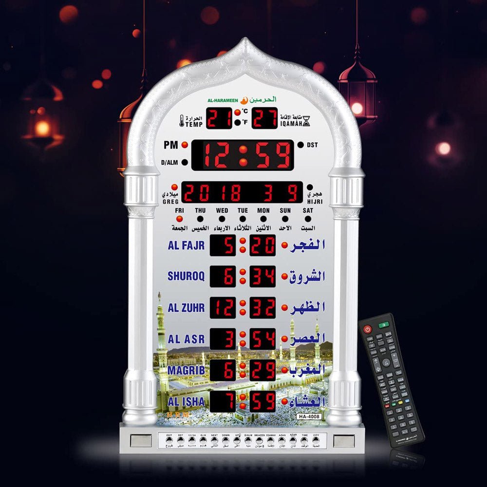 CRONY 4008PRO AZAN Clock AL-HARAMEEN Azan Clock Led Prayer Clock Wall Clock Read Home Office Mosque Digital Azan Clock - Edragonmall.com