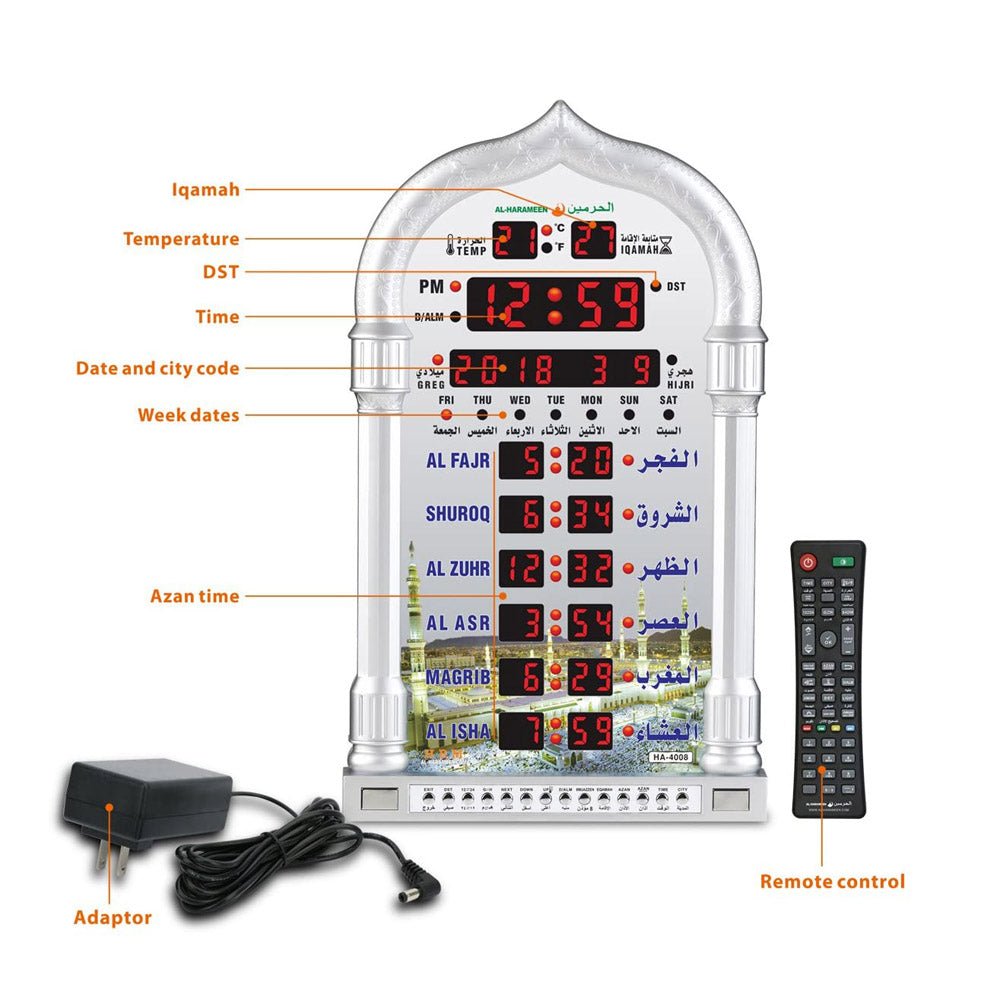 CRONY 4008PRO AZAN Clock AL-HARAMEEN Azan Clock Led Prayer Clock Wall Clock Read Home Office Mosque Digital Azan Clock - Edragonmall.com