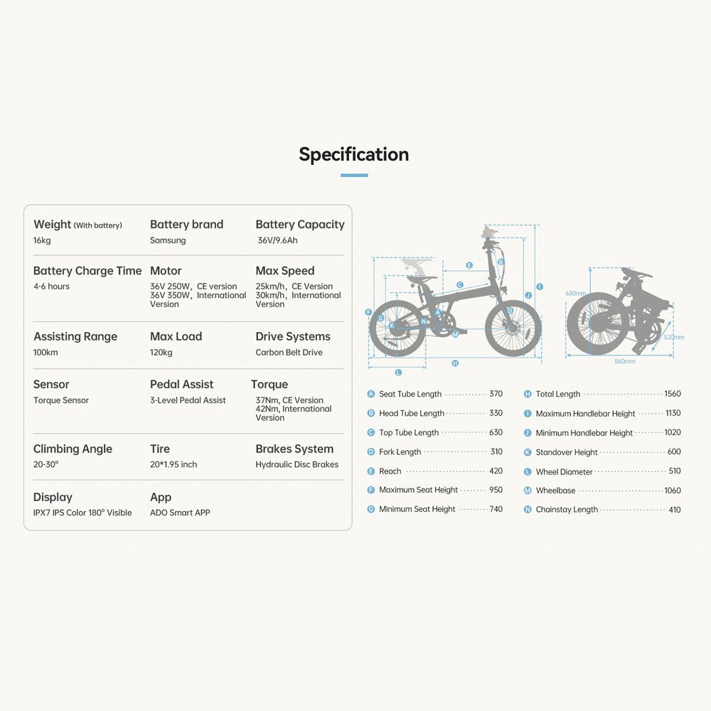 CRONY A20 Endurance MAX 100KM ADO Bike 350W 10.4 Ah Battery Electric bicycle - Edragonmall.com