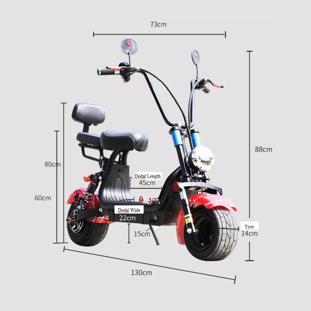 CRONY Small Harley two seat big tires with BT 1000w 60KM/H high power two wheels adult electric scooter motorcycle | USA Flag - Edragonmall.com