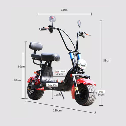 CRONY Small Harley two seat big tires with BT 1000w 60KM/H high power two wheels adult electric scooter motorcycle | USA Flag - Edragonmall.com