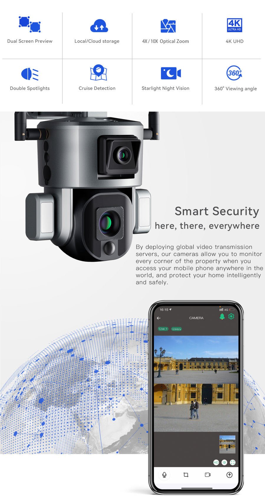 CRONY D5 WiFi-4K-8MP D5 4G-4K-8MP Solar Dual Linkage Battery PT Camera 8MP Wireless CCTV Camera | Fixed-focus - Edragonmall.com