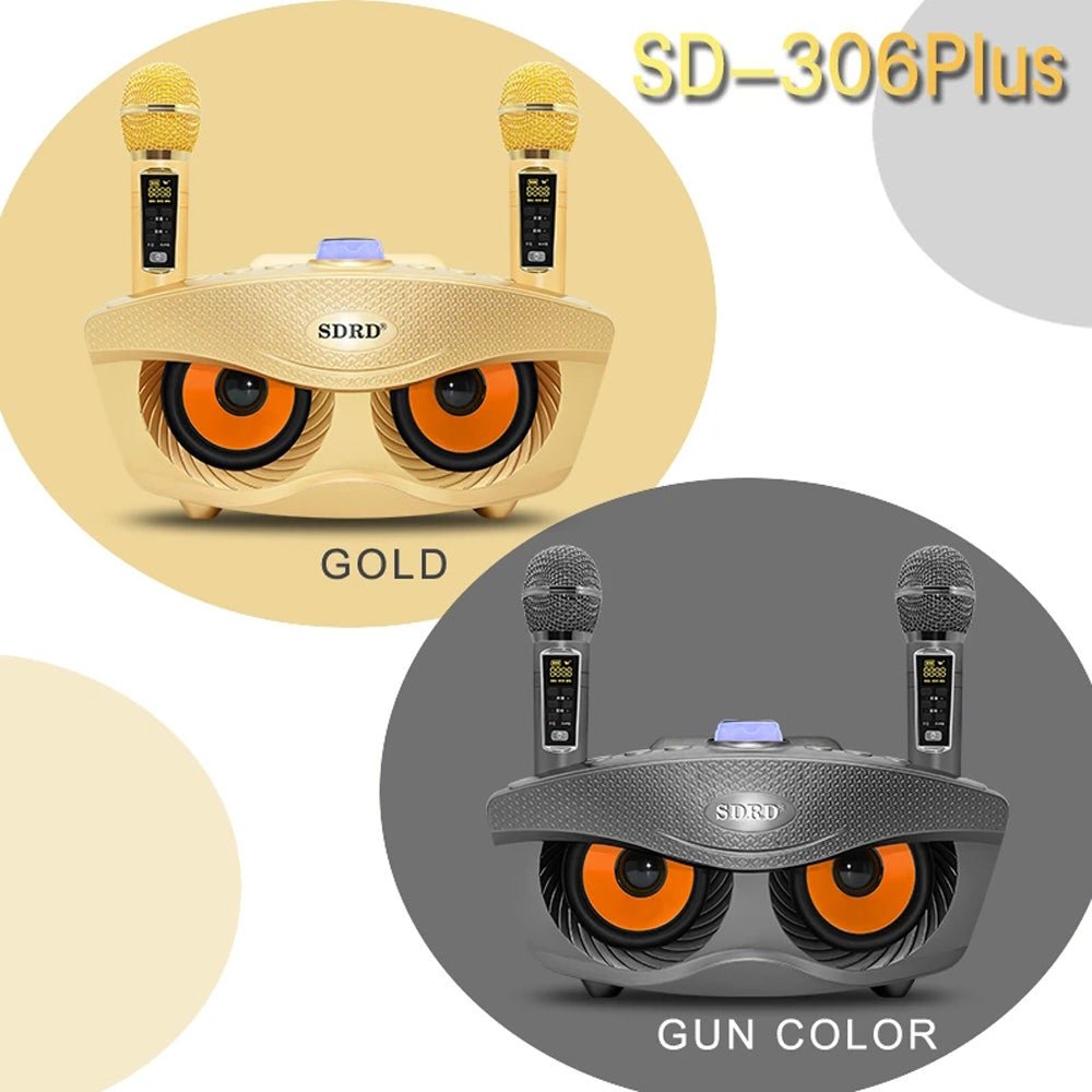 SDRD SD306 Plus 30W Karaoke Player Dual bluetooth 4.2 Speaker Family KTV Stereo Mic Big Sound Speaker with 2 Wireless Microphones | Gold - Edragonmall.com